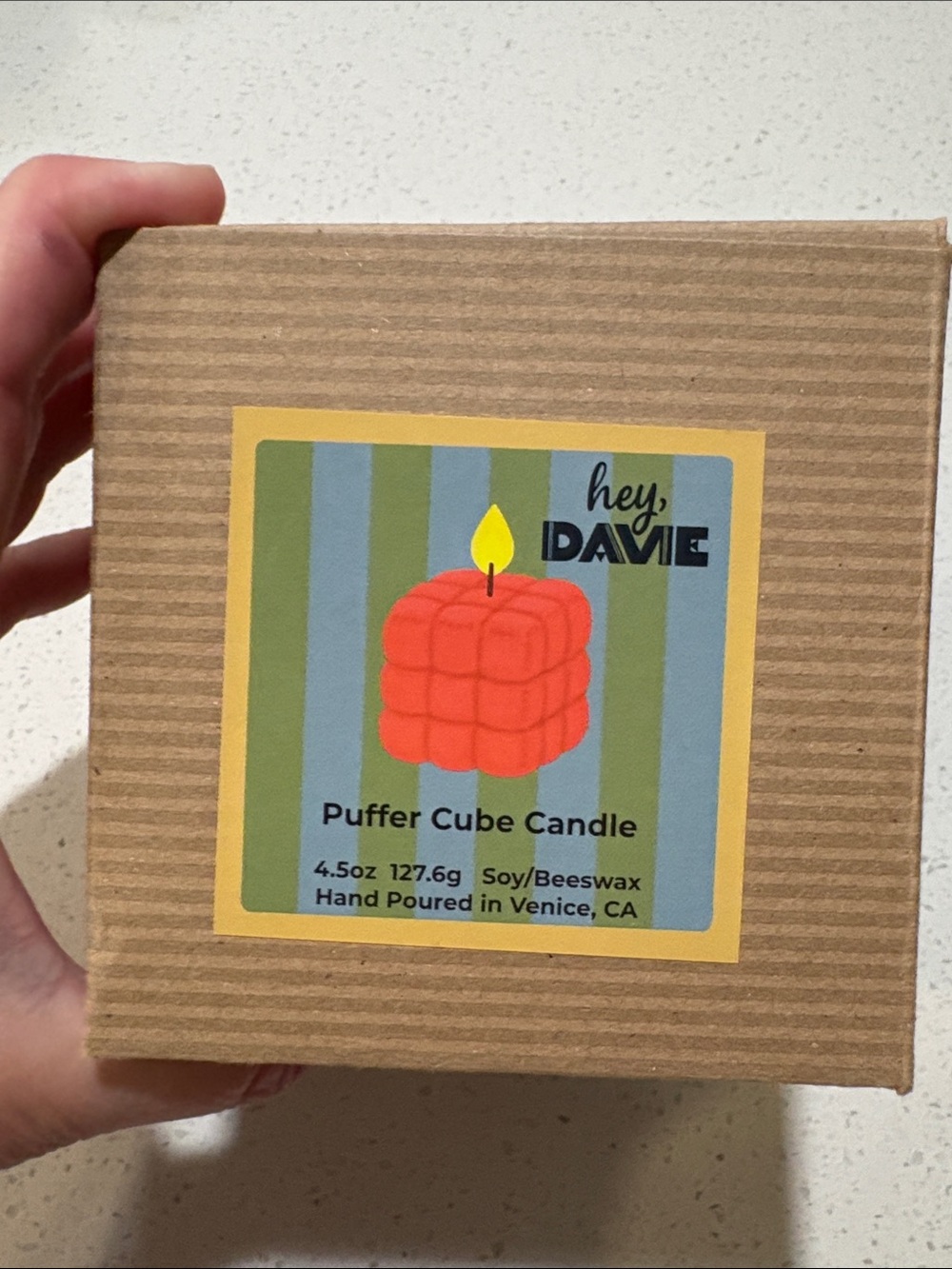 Hey Davie Red Puffer Cube Candle - Soy/Beeswax